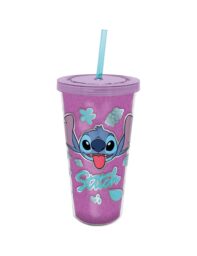 Stitch Purple Glitter Fashion Straw Tumbler 560Ml