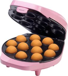 Bestron Cake Pop Maker, Wafelijzer voor 12 Cake Pops, inclusief Cake Pop Butler, 12 Stokjes & Vork, met antiaanbaklaag & indicatielampje, 700W, kleur: roze